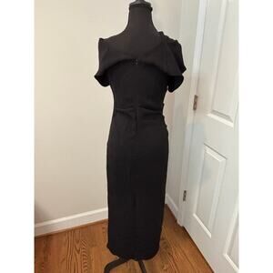 Zara Black Maxi Dress with Draped Collar and Flutter Sleeves
